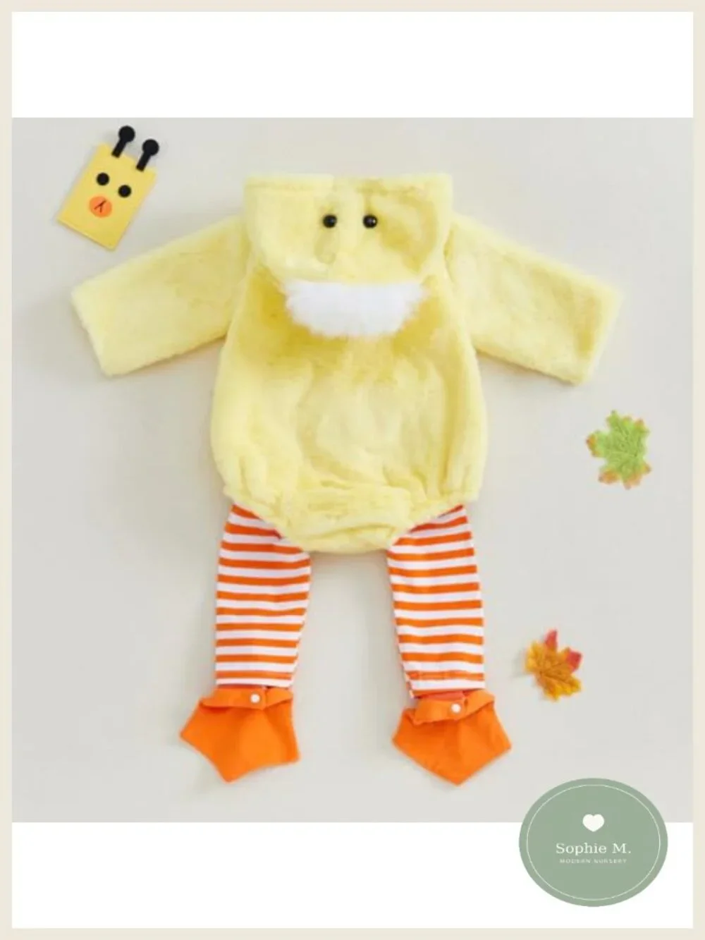 Baby Chick Halloween Costume Romper with Striped Leggings, Soft Fleece Infant